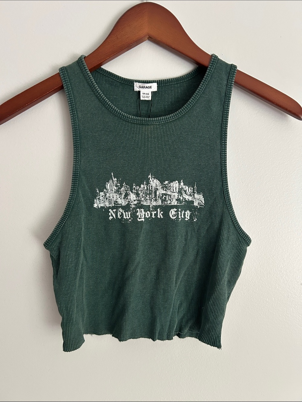 Garage Green Ribbed 'New York City' Crop Tank
